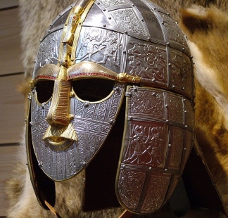 Replica of the Anglo-Saxon helmet found in the Sutton Hoo burial site.